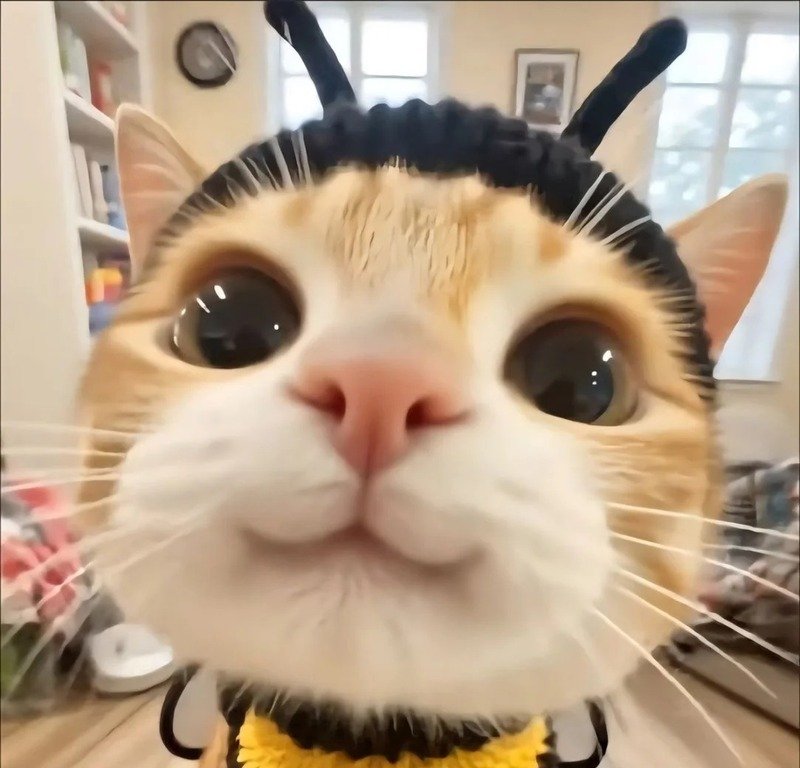 Mèo vô tri meme với khuôn mặt buồn cười