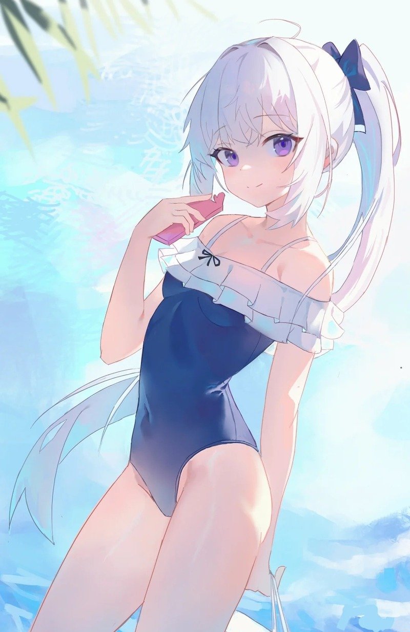 Anime nữ với trang phục đi biển đầy màu sắc