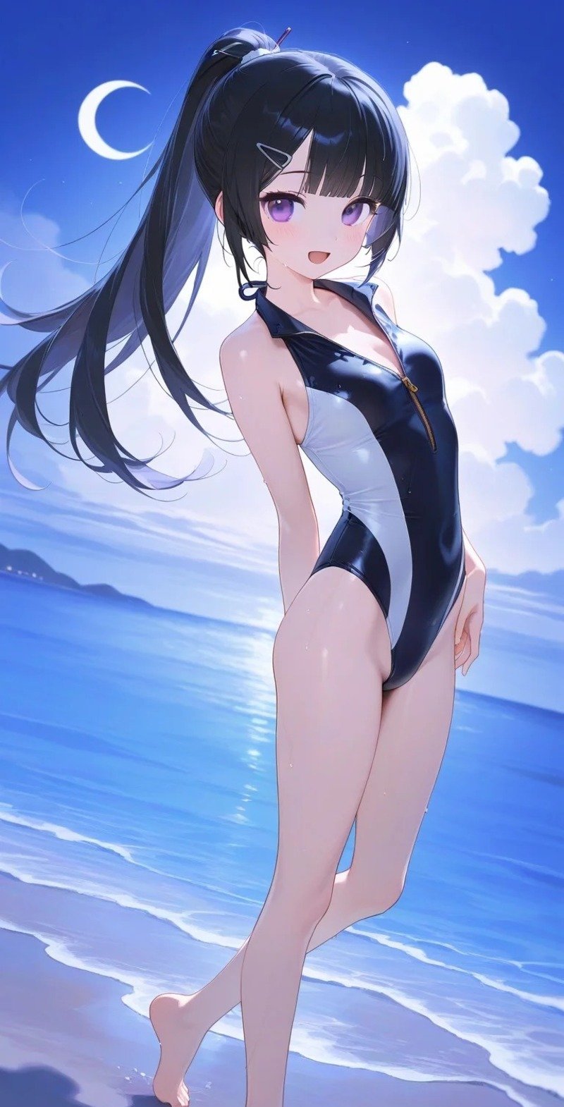 Ảnh nhân vật anime dễ thương bên bãi cát trắng