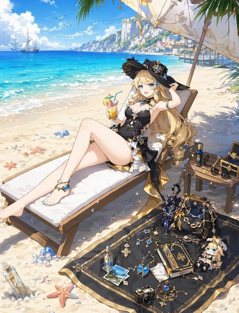 Cô gái anime chibi trong phong cách mùa hè năng động