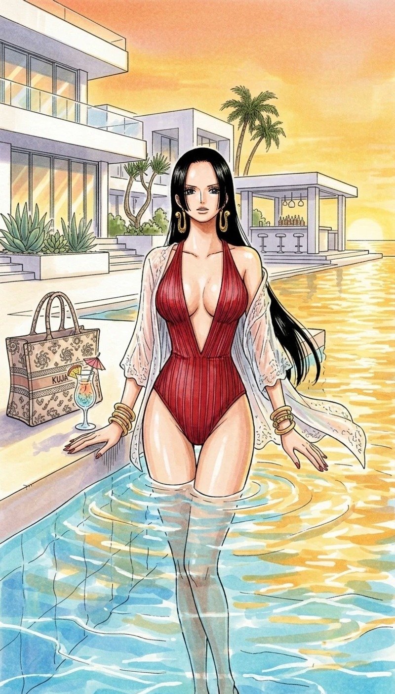 Hình nền anime biển xanh với màu sắc nổi bật
