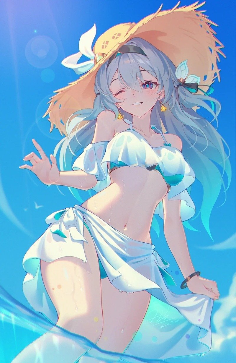 Hình ảnh cô gái anime vui vẻ bên bờ cát
