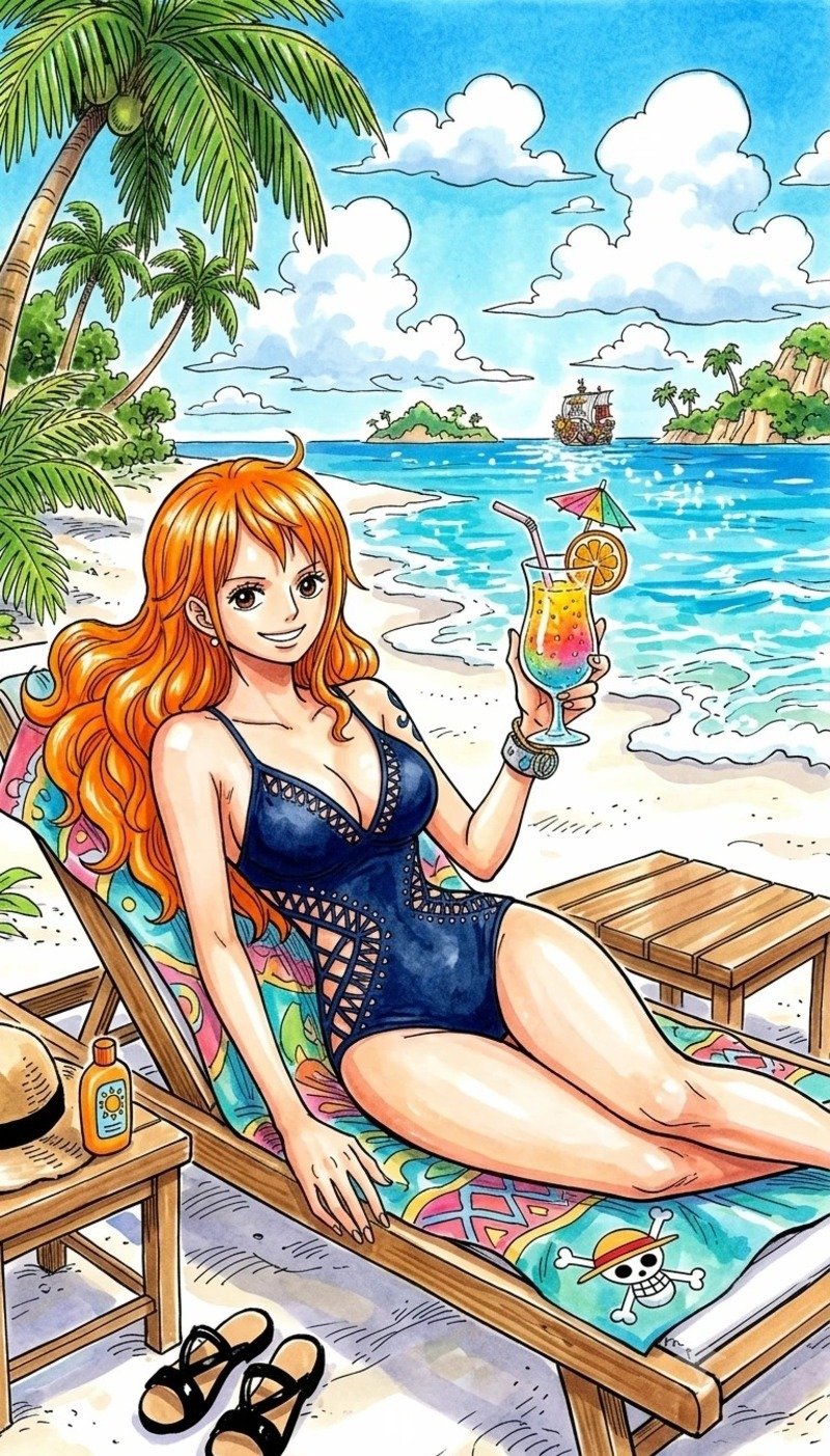 Nhân vật anime mùa hè với biểu cảm dễ thương