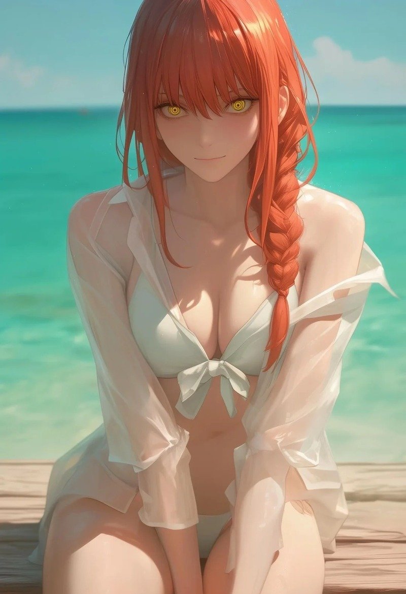 Hình ảnh nhân vật anime bên bờ biển với phong cách trẻ trung