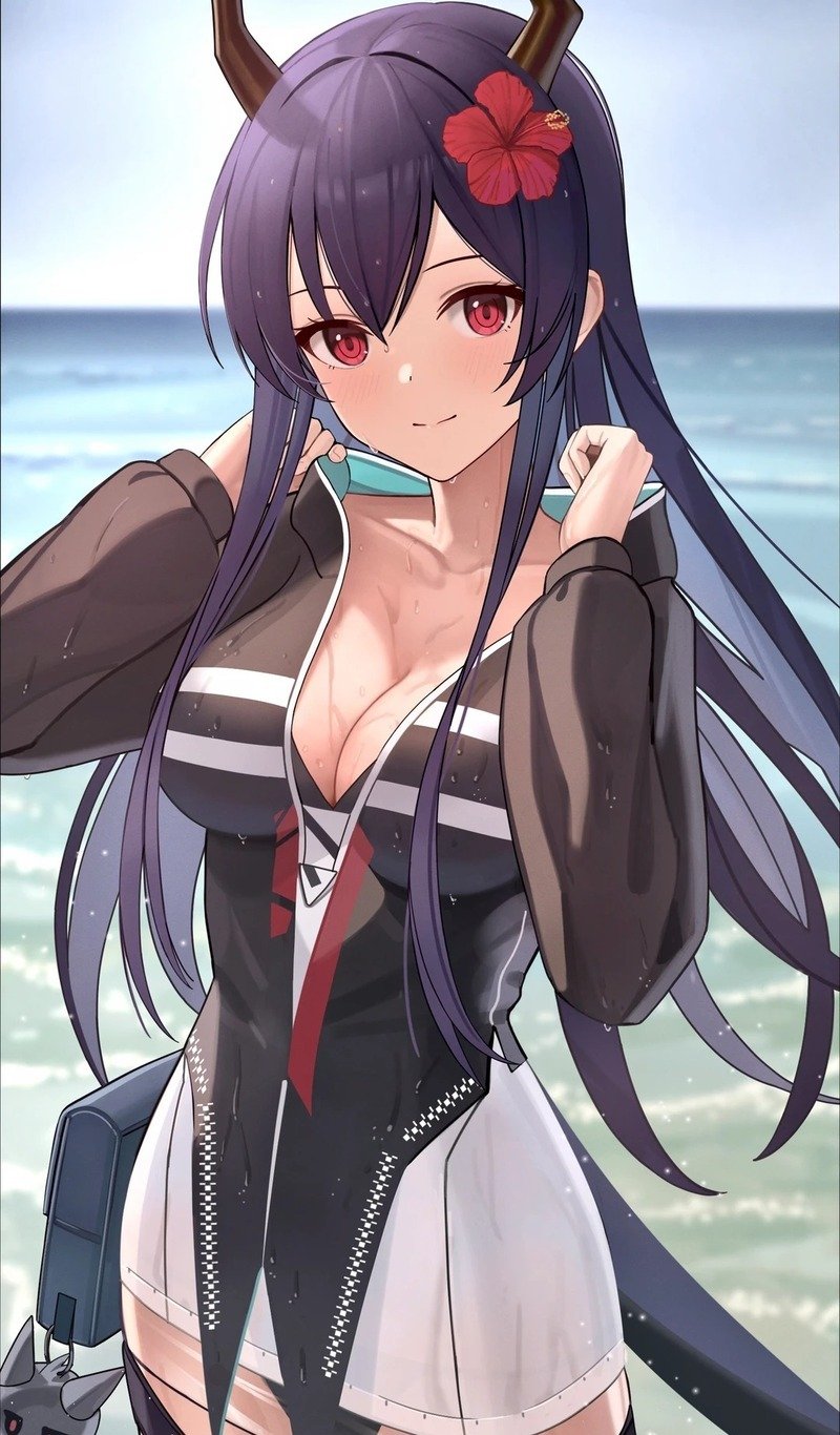 Nhân vật anime nữ xinh đẹp trong kỳ nghỉ bên bờ biển