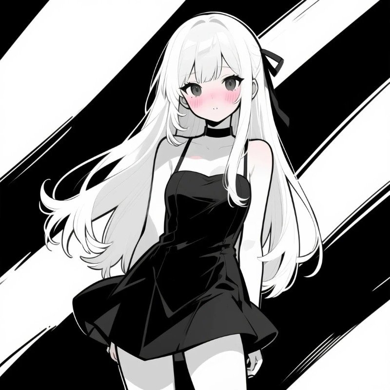 ảnh anime nữ đen trắng 16