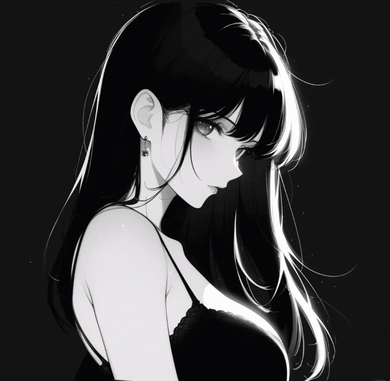 ảnh anime nữ đen trắng 18