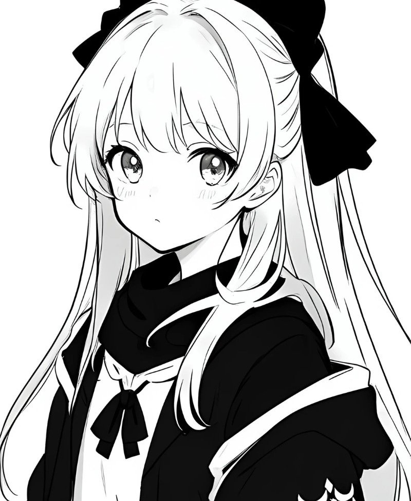 ảnh anime nữ đen trắng 24