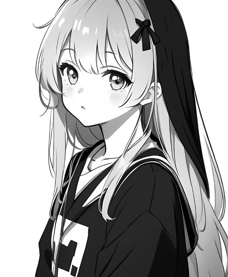ảnh anime nữ đen trắng 26