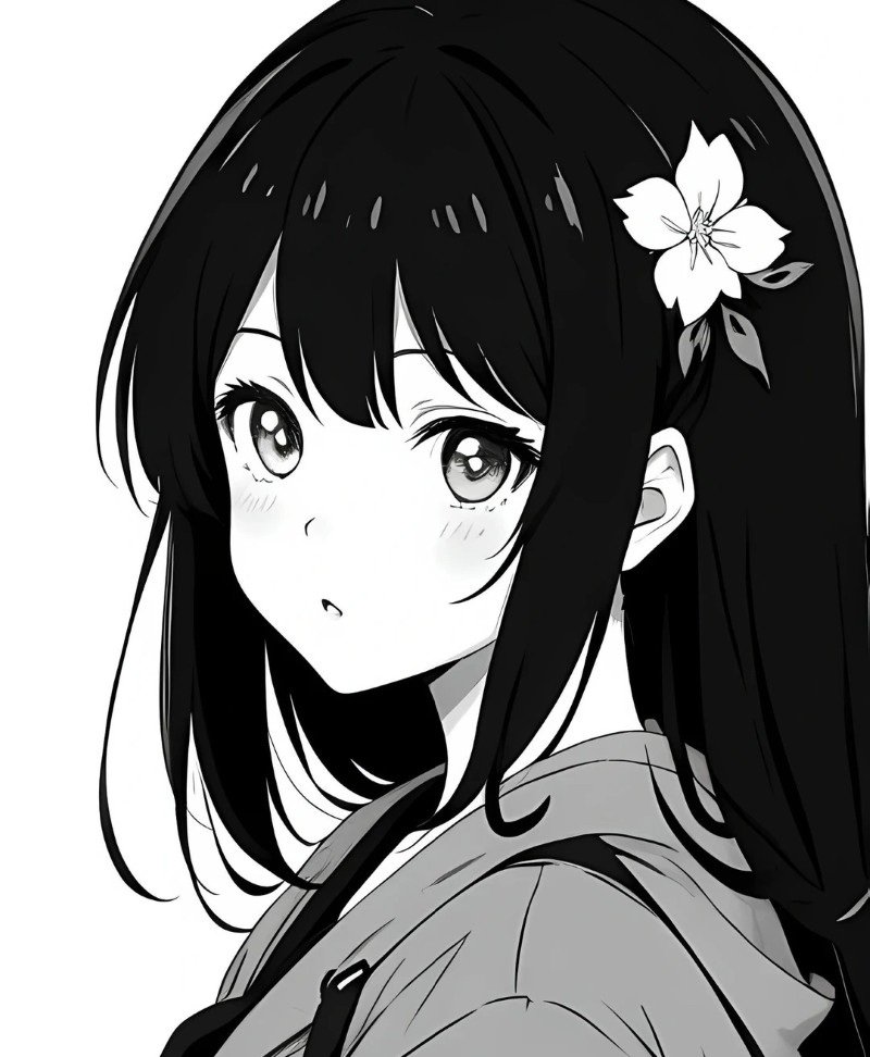 ảnh anime nữ đen trắng 27