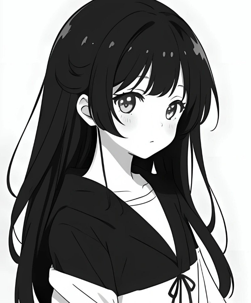 ảnh anime nữ đen trắng 28