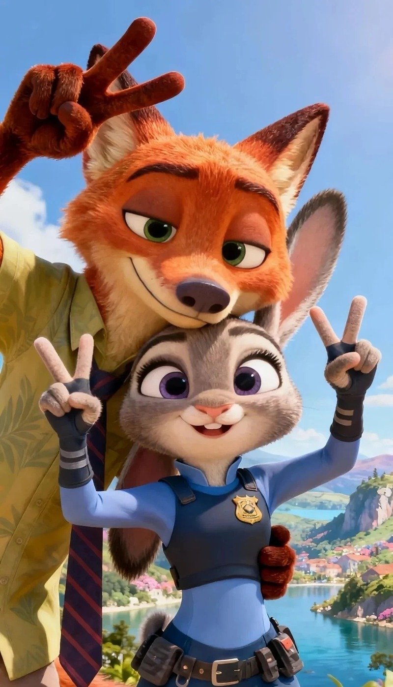 Hình ảnh Nick và Judy với biểu cảm vui nhộn