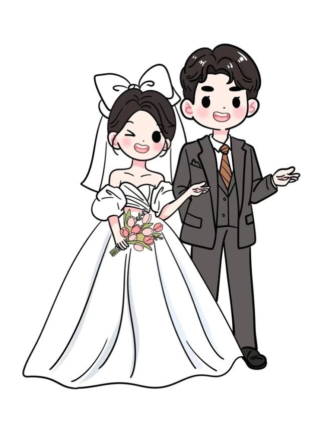 Hình cô dâu chú rể chibi phong cách hoạt hình