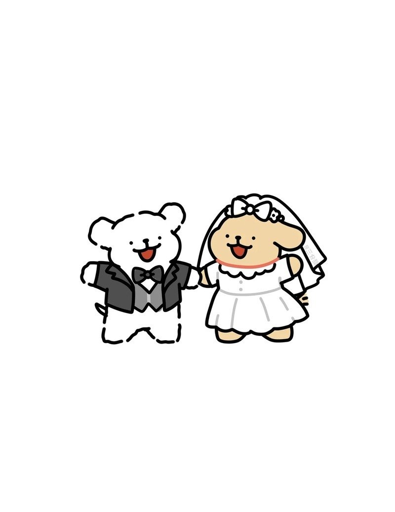 Hình cô dâu chú rể chibi nắm tay nhau