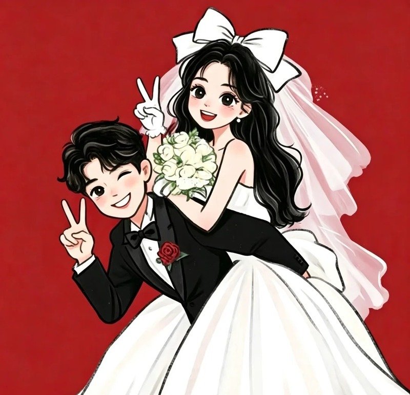 Hình nền cô dâu chú rể chibi đẹp mắt