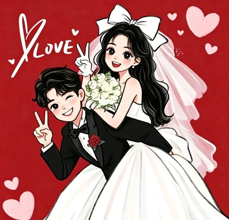 Ảnh cô dâu chú rể chibi phong cách anime