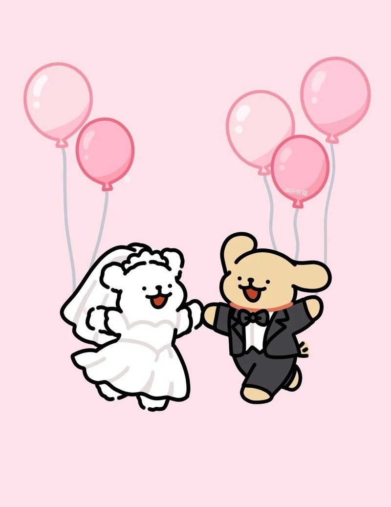 Cô dâu chú rể chibi với nụ cười hạnh phúc