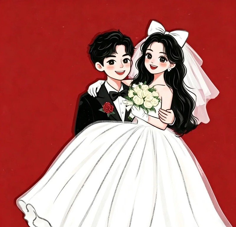 Hình cô dâu chú rể chibi cute chất lượng cao