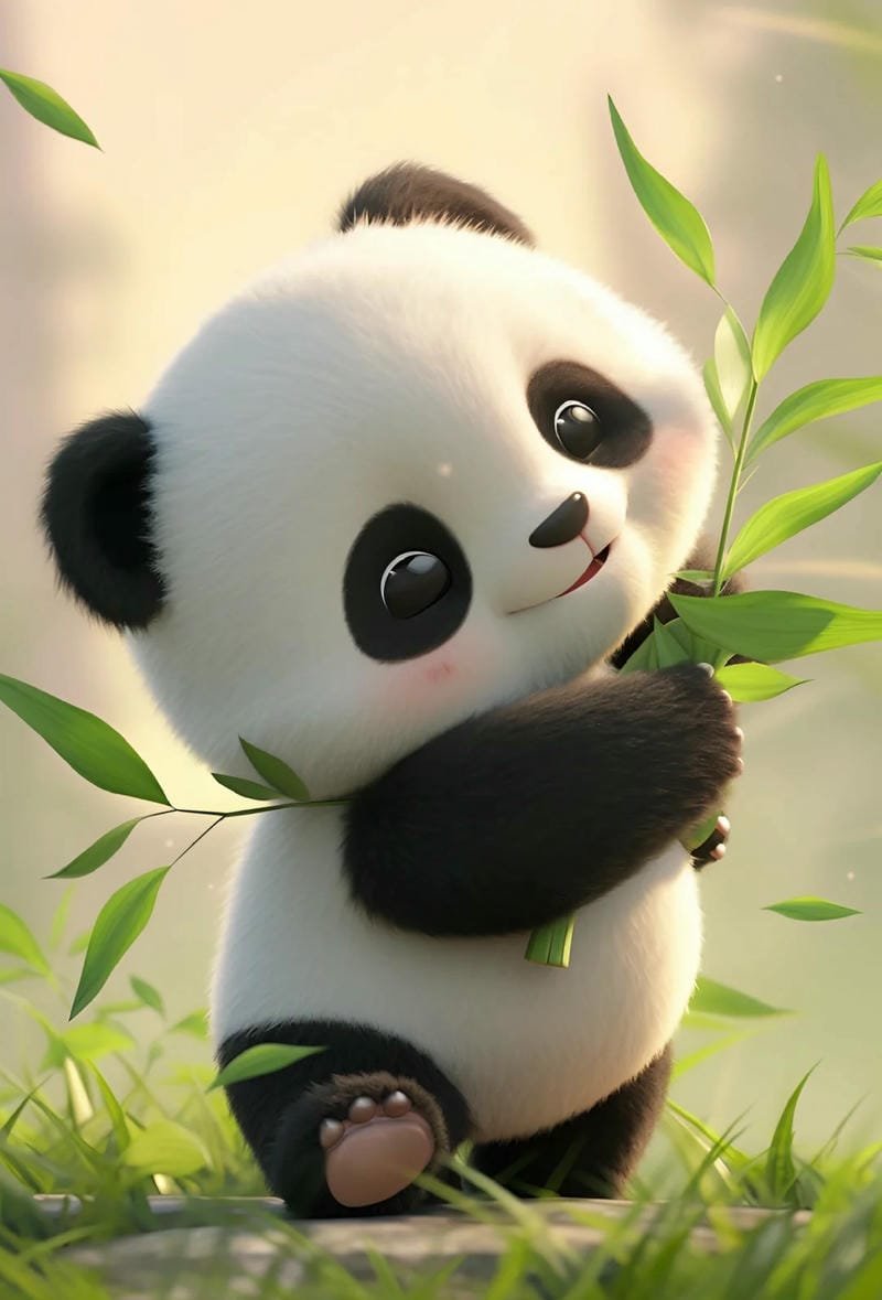 Chú gấu trúc nhỏ ngồi giữa khu rừng xanh mát