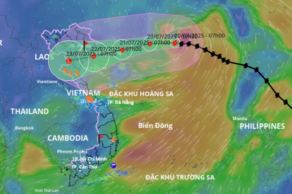 Bản đồ dự báo vùng ảnh hưởng của bão Wipha