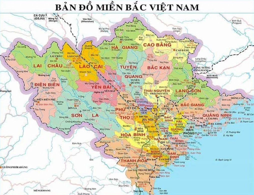 Bản đồ hành chính khu vực miền Bắc Việt Nam, làm nổi bật vị trí của Phú Thọ