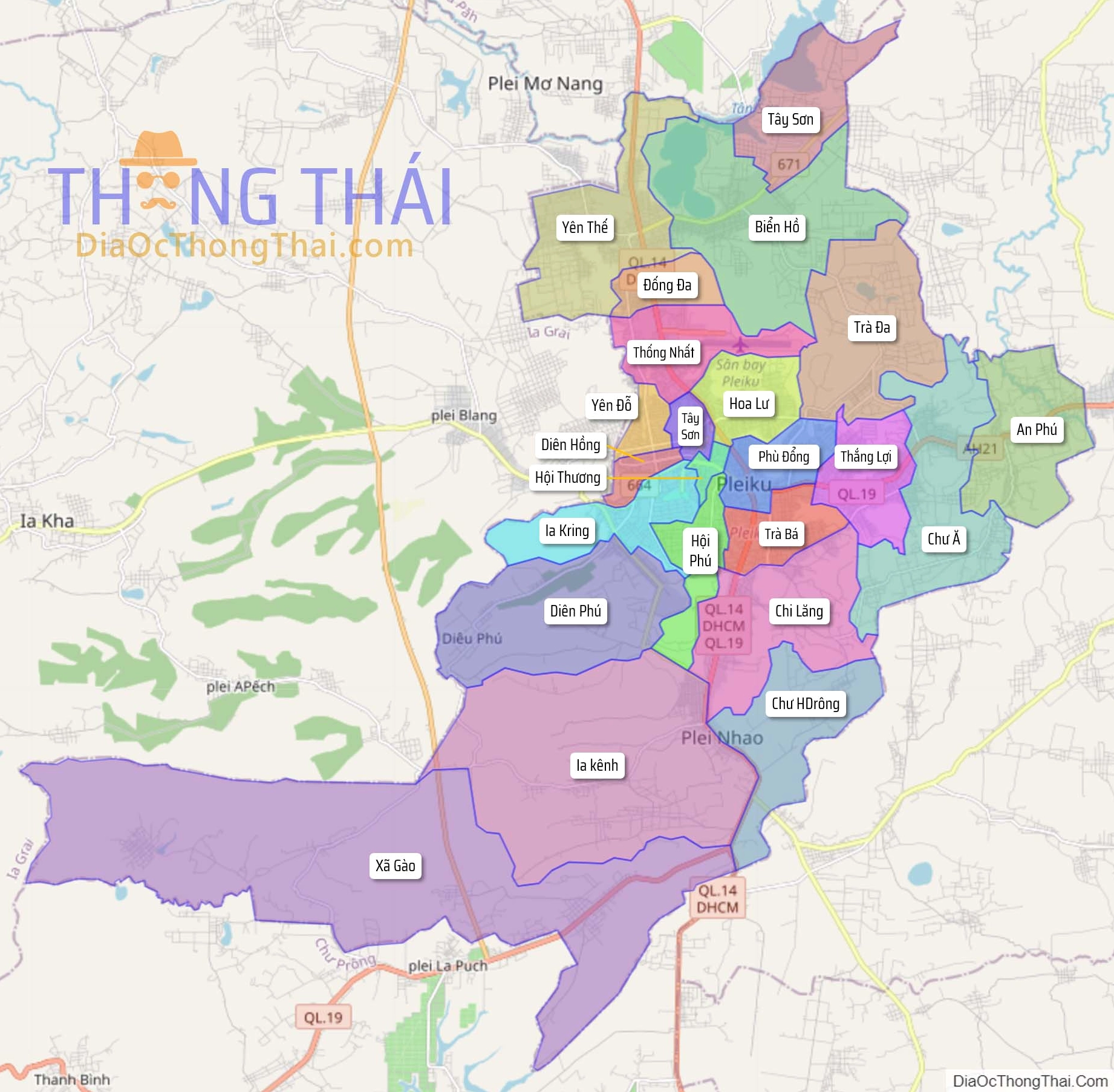 Bản đồ hành chính thành phố Pleiku, tỉnh Gia Lai