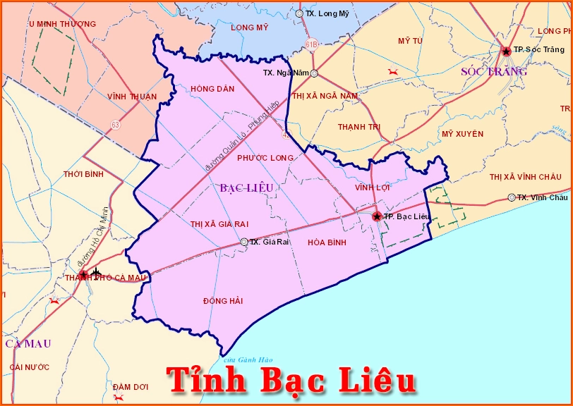 Bản đồ hành chính tỉnh Bạc Liêu chi tiết