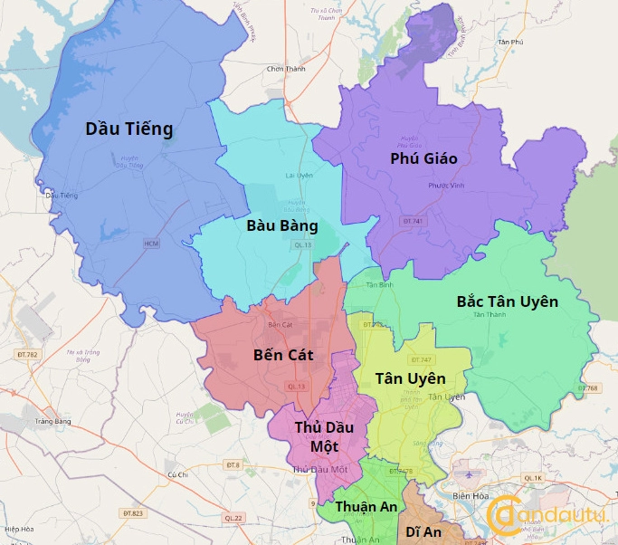 Bản đồ hành chính Việt Nam thể hiện vị trí tỉnh Bình Dương