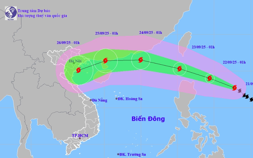 Bản đồ hiển thị vị trí và hướng di chuyển của bão Ragasa