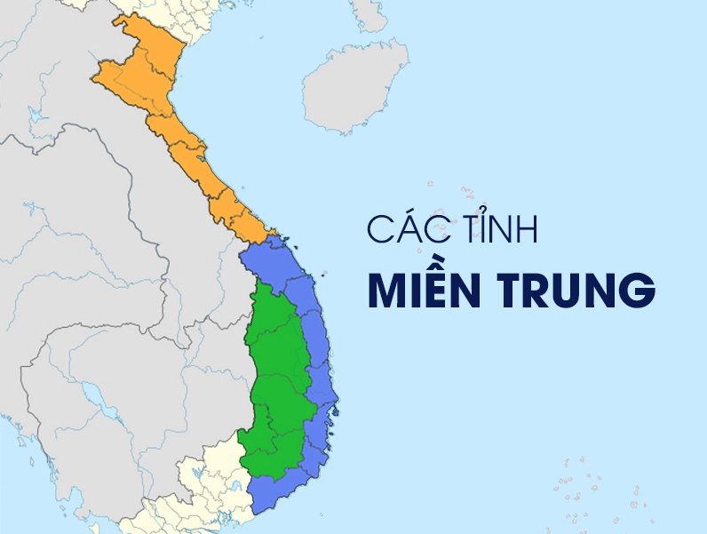Bản đồ minh họa các khu vực của miền Trung