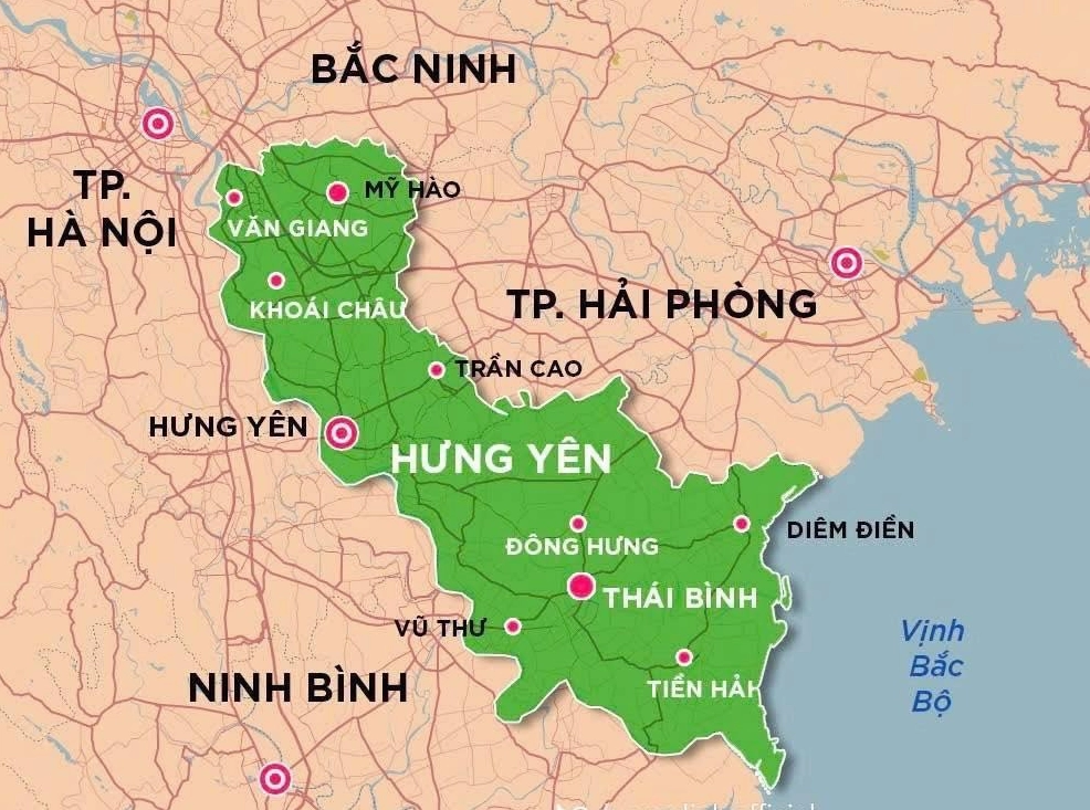 Bản đồ tỉnh Hưng Yên sau sáp nhập