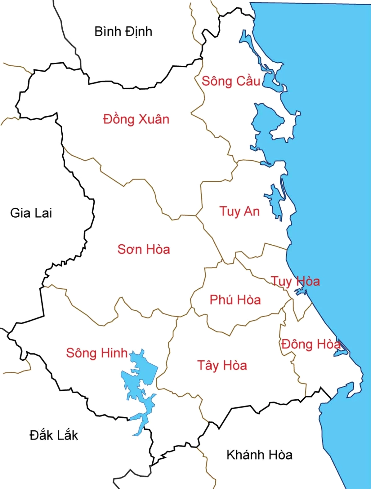 Bản đồ tỉnh Phú Yên với vị trí Thành phố Tuy Hòa