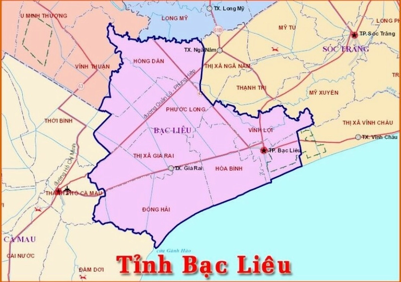 Bản đồ tỉnh Sóc Trăng và các khu vực lân cận