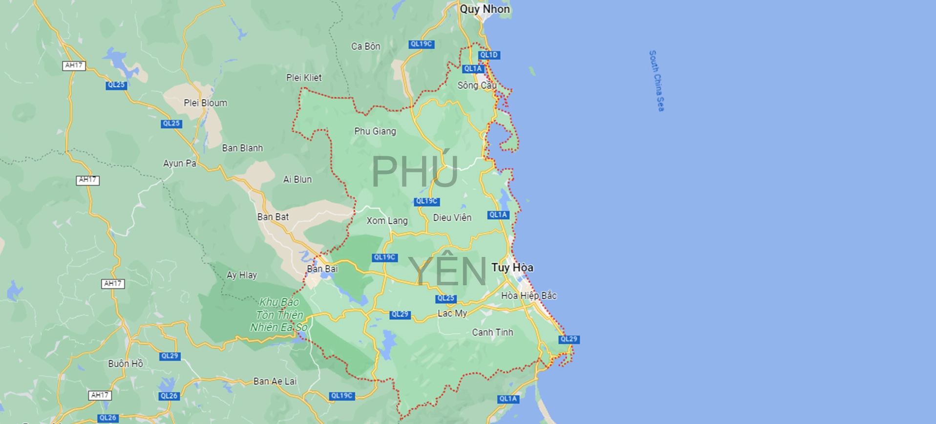 Bản đồ vị trí địa lý tỉnh Phú Yên