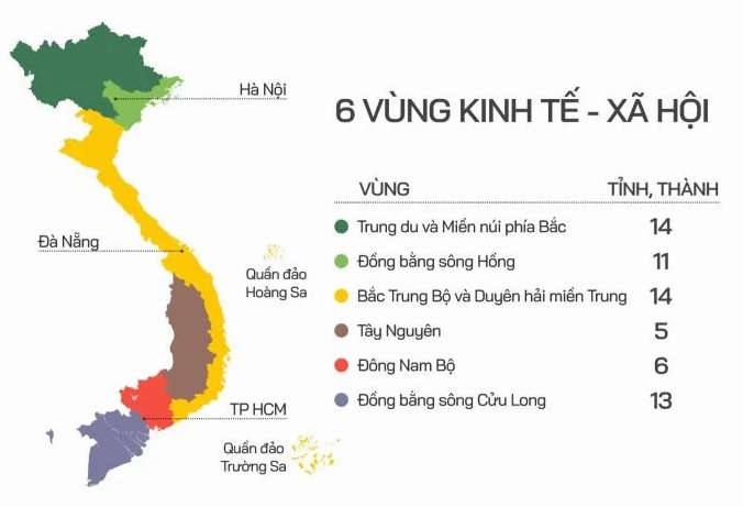Bản đồ Việt Nam thể hiện khu vực miền Trung