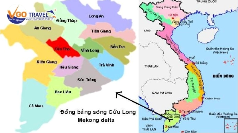 Cảnh quan sông nước đặc trưng của miền Tây với những con thuyền chở đầy trái cây