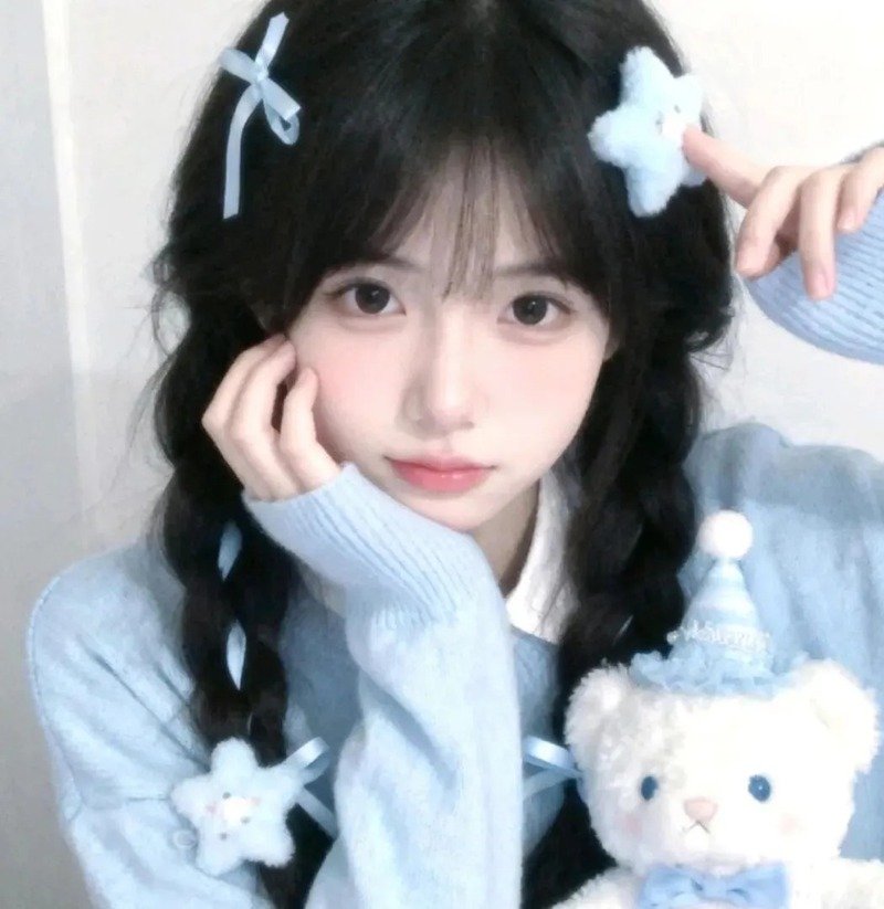 con gái avatar màu xanh dương cute 16