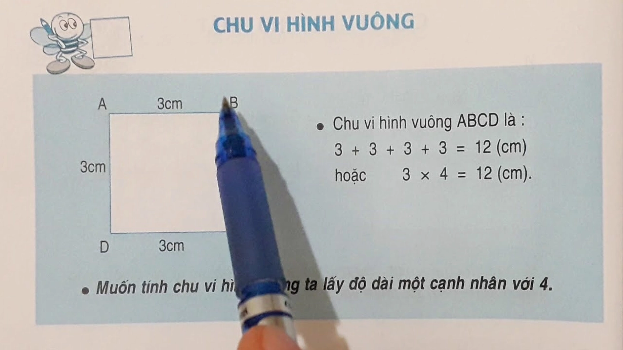 Công thức tính chu vi hình vuông khi biết độ dài cạnh