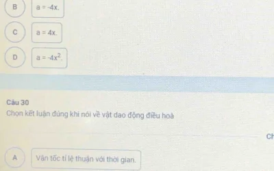 Gia tốc dao động điều hòa: Biểu thức nào là đúng?