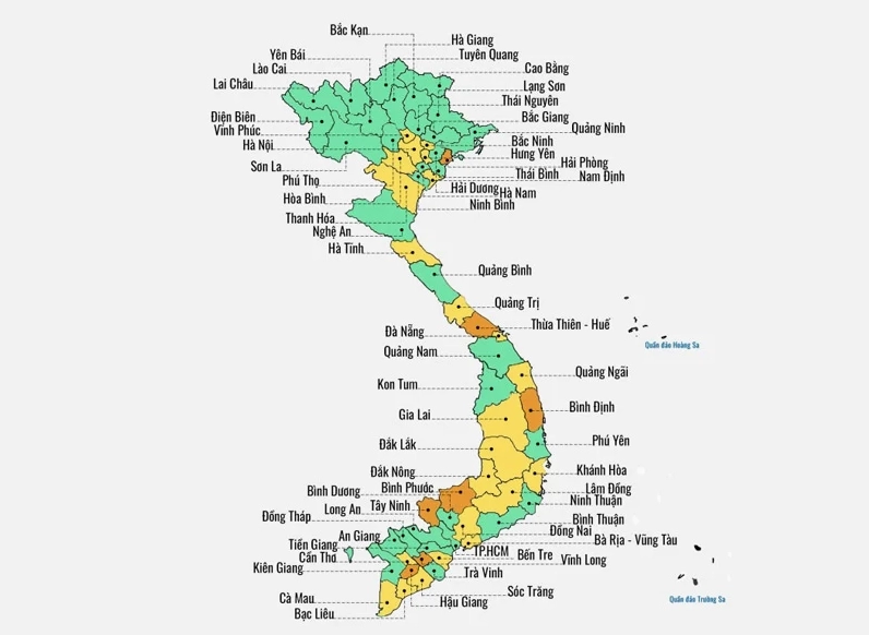 Sơ đồ minh họa việc sáp nhập tỉnh thành