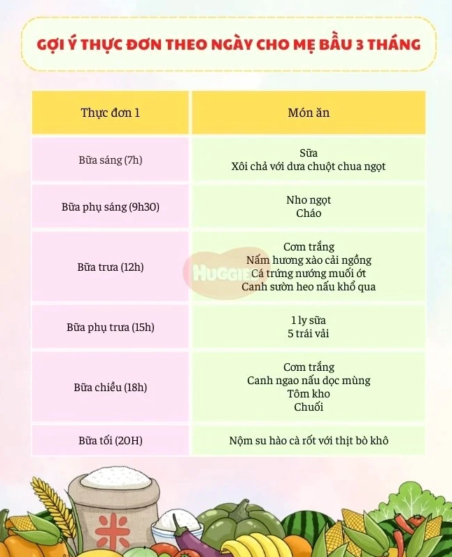 Thực đơn đa dạng cho bà bầu 3 tháng đầu
