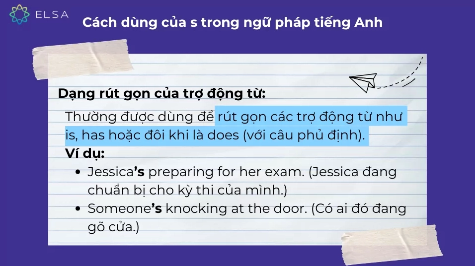 Cách dùng của s trong ngữ pháp dạng rút gọn của trợ động từ