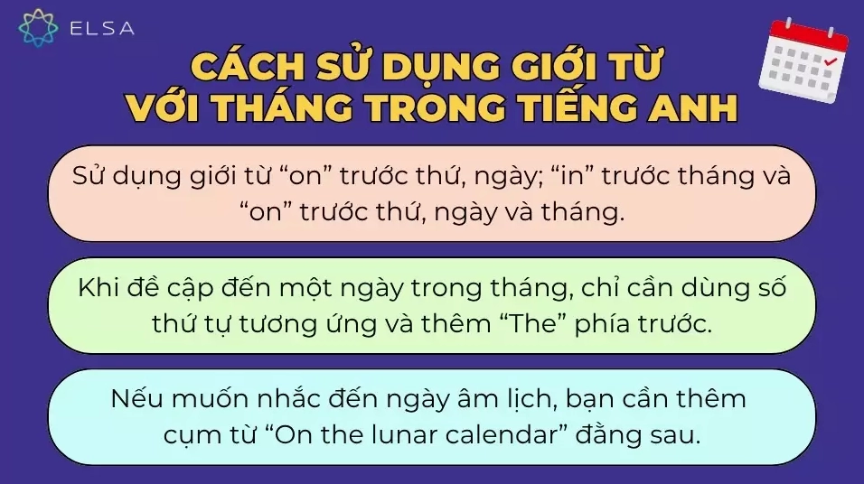 Cách sử dụng giới từ 'in' và 'on' với các tháng trong tiếng Anh