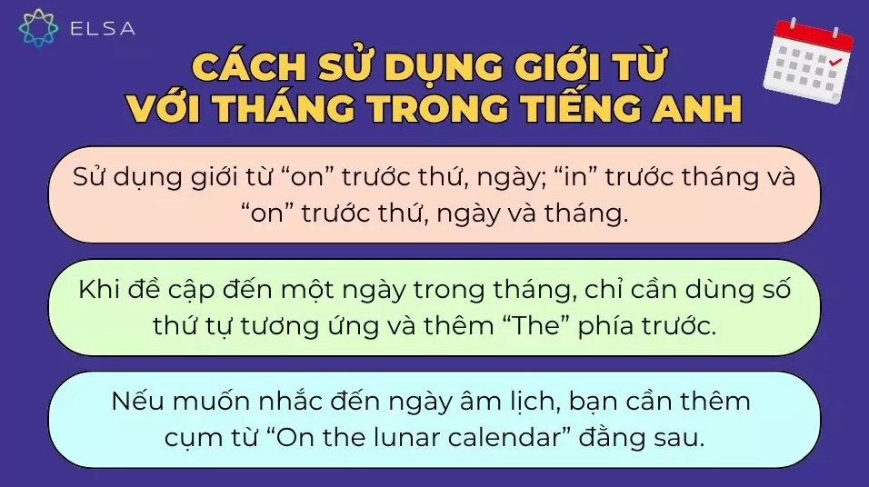 Cách sử dụng giới từ với tháng tiếng Anh