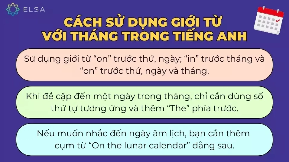 Cách sử dụng giới từ với tháng tiếng Anh