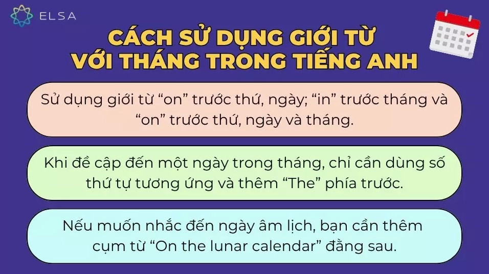 Cách sử dụng giới từ với tháng tiếng Anh