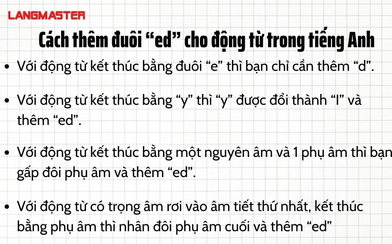 Cách thêm đuôi ed cho động từ trong tiếng Anh
