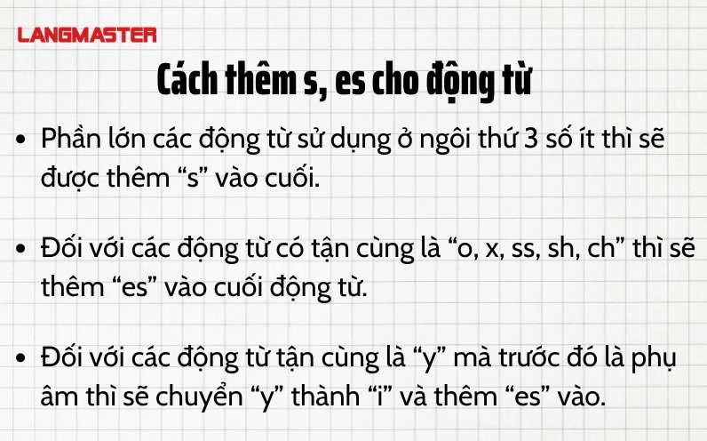 Cách thêm s, es cho động từ trong tiếng Anh