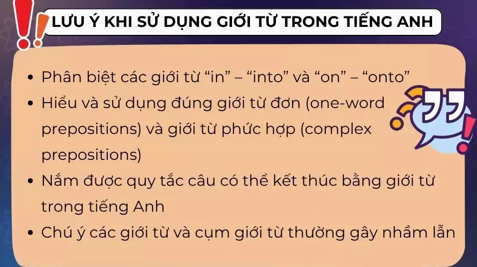Hình ảnh minh họa về các lưu ý khi sử dụng giới từ trong tiếng Anh