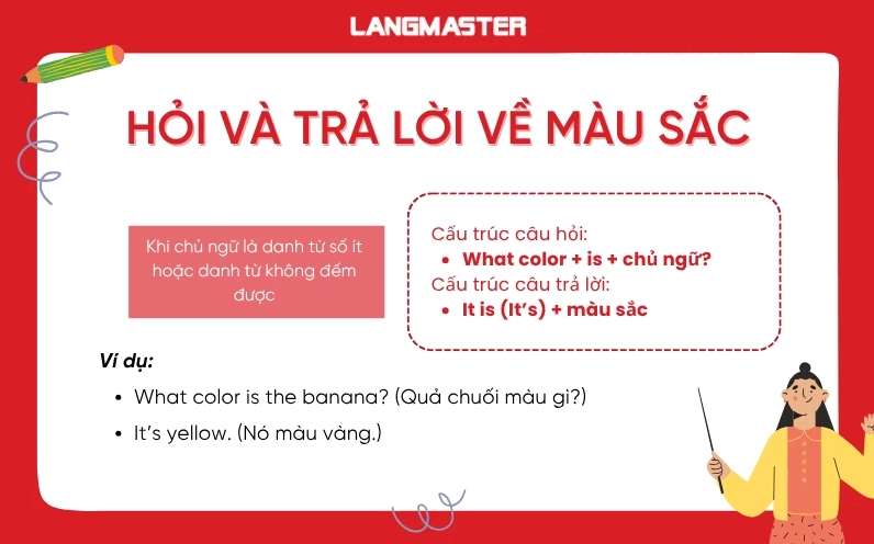 Học sinh thực hành hỏi đáp về màu sắc trong tiếng Anh